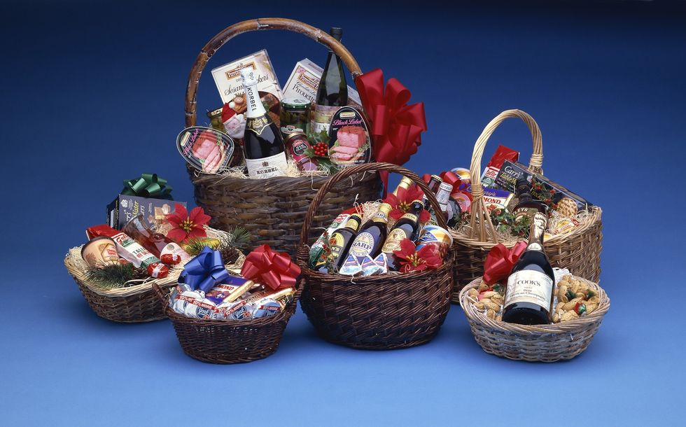 Assorted-gift-baskets-placed-on-a-blue-background