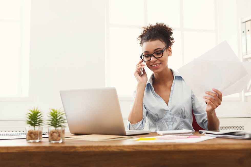 black woman work at desk