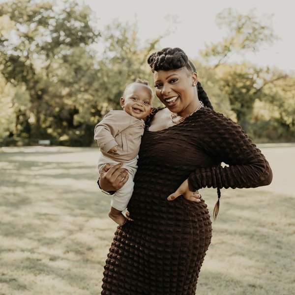 Crystal-O-with-baby-son-postpartum-hair-loss