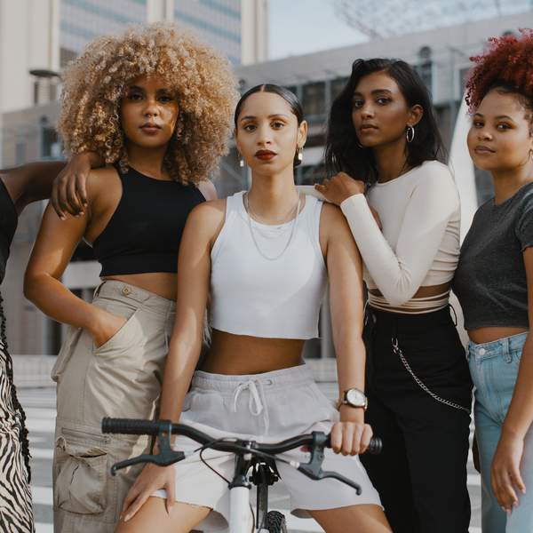 Group-of-Black-and-multiracial-women-posing-as-a-tribe