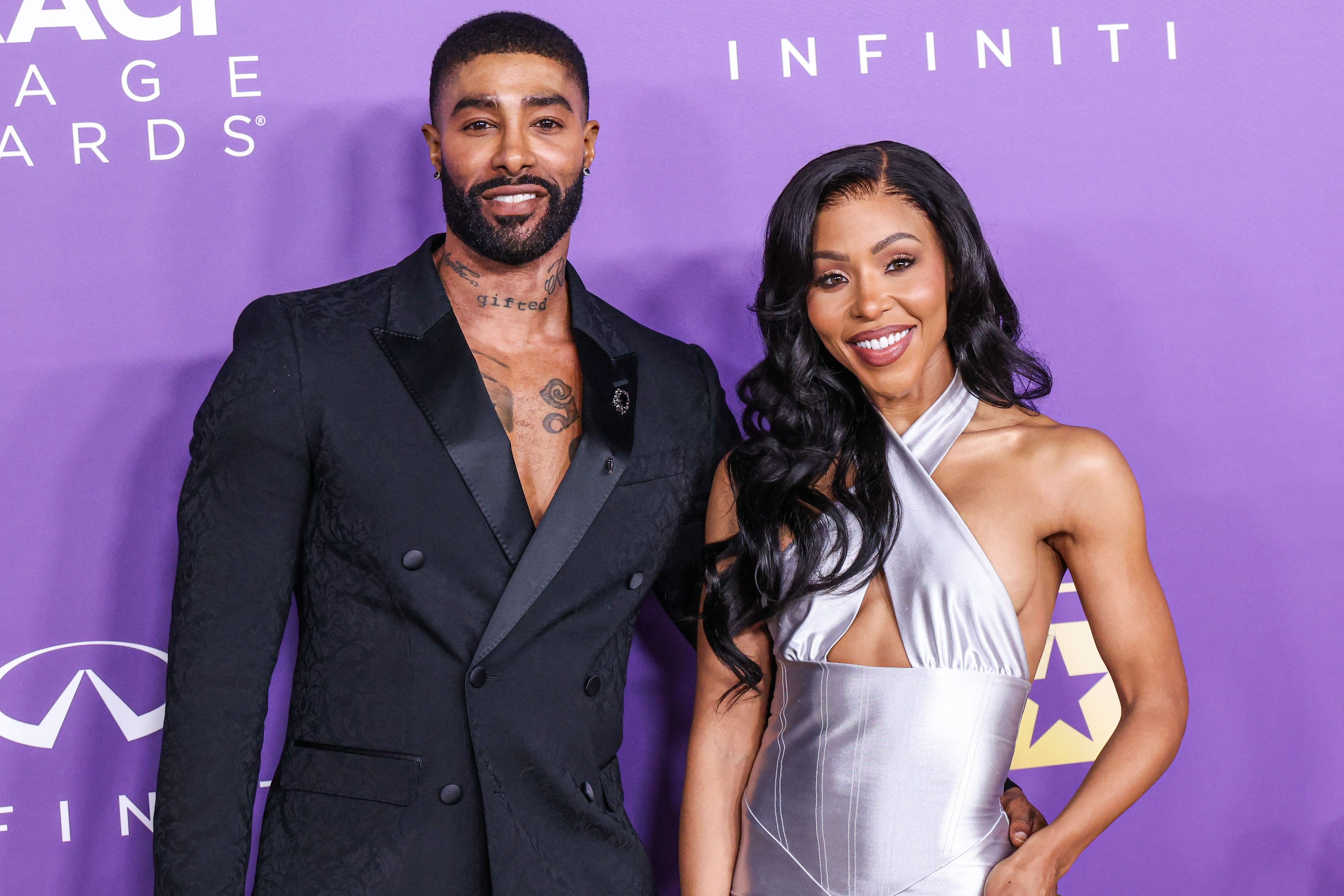 Skyh Black and girlfriend KJ Smith arrive at the 55th Annual NAACP Image Awards held at the Shrine Auditorium and Expo Hall on March 16, 2024 in Los Angeles, California, United States.