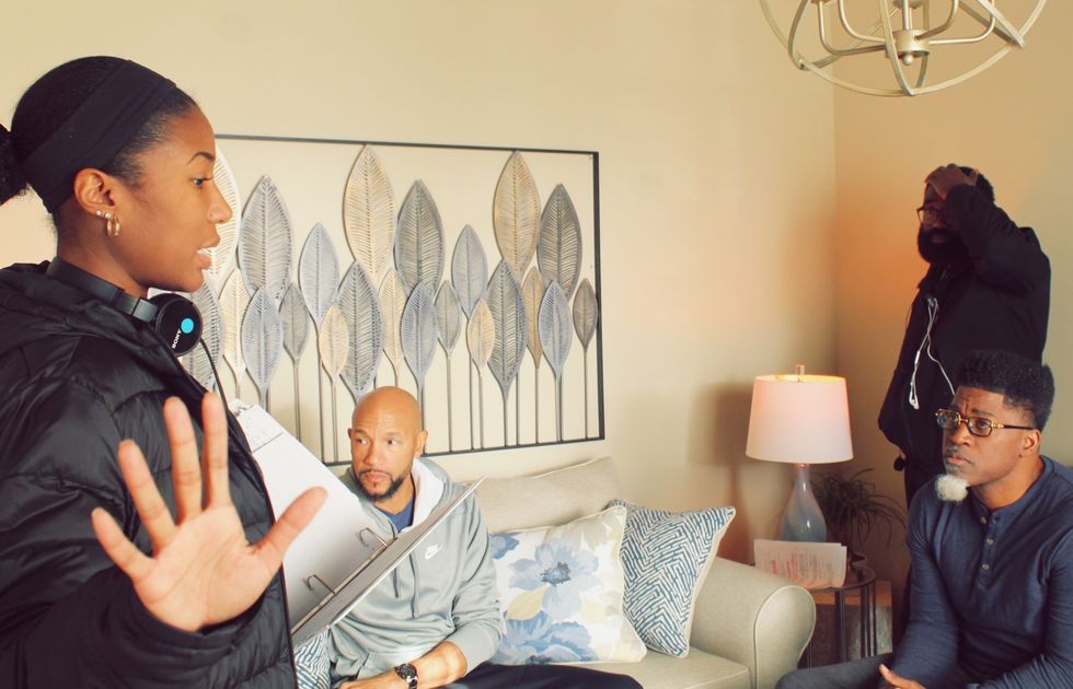 Raven Magwood Goodson, Stephen Bishop, and David Banner on set of "Finding Tony"