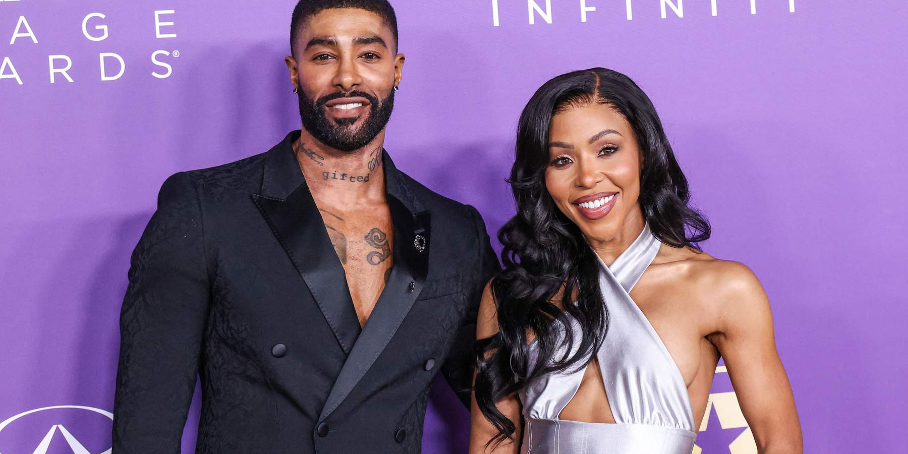 Skyh Black and girlfriend KJ Smith arrive at the 55th Annual NAACP Image Awards held at the Shrine Auditorium and Expo Hall on March 16, 2024 in Los Angeles, California, United States.