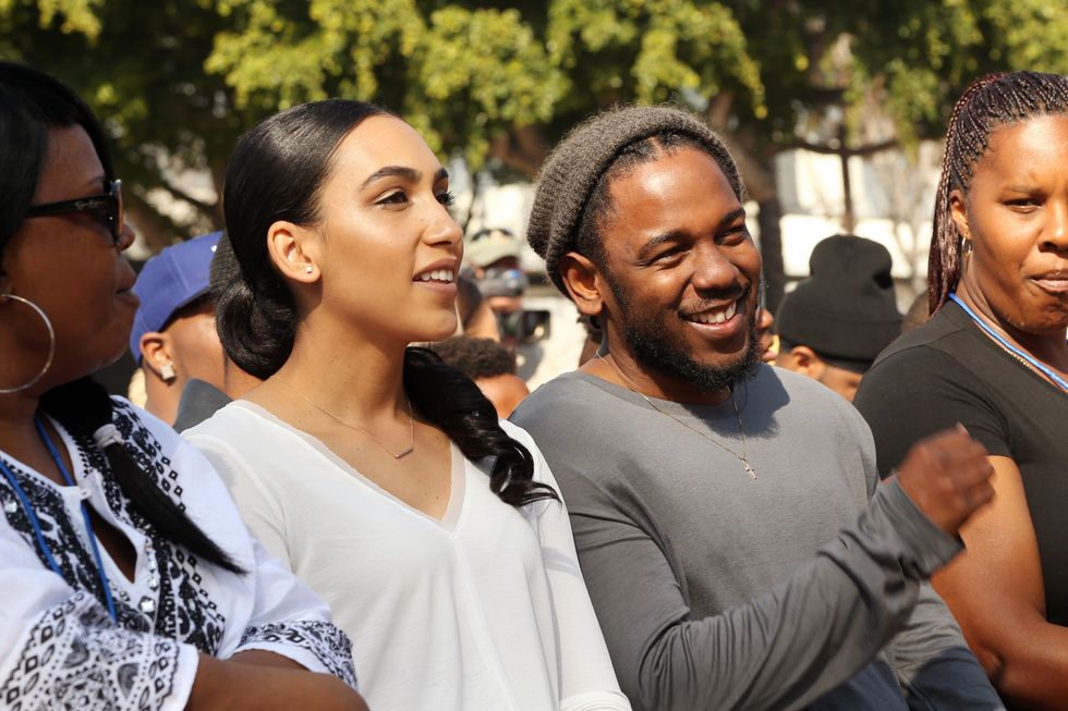 Whitney Alford and Kendrick Lamar attend the 2016 Key To The City Ceremony With Kendrick Lamar on February 13, 2016, in Compton, California